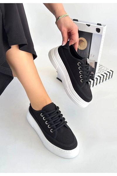 Işıltı kidss Carin Black Linen Lace-Up Sneakers