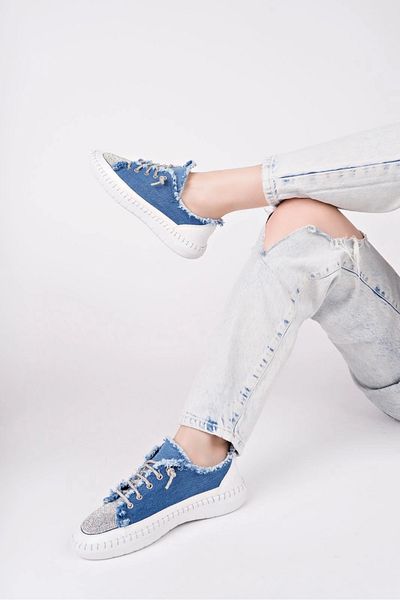 Işıltı kidss Enber Blue Denim Lace-Up Sneakers