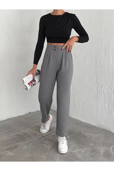 KAZAX Double Buttoned Orme Crepe Trousers