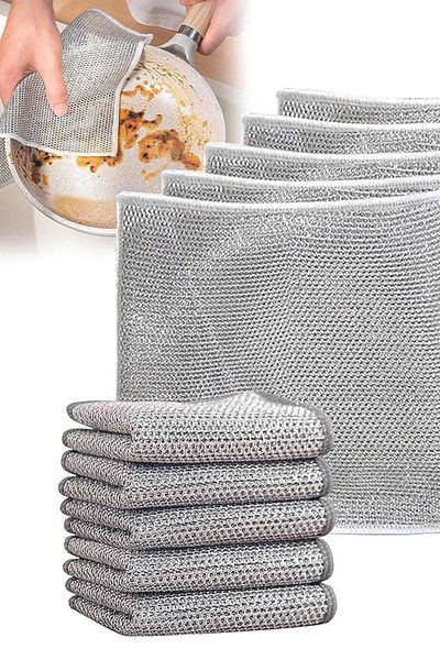 MAİN SHOP Multifunctional Anti-Scratch Wire Dishwashing Cloth Bathroom Wire Scrubbing Cloth Steel 5 Pieces M-602