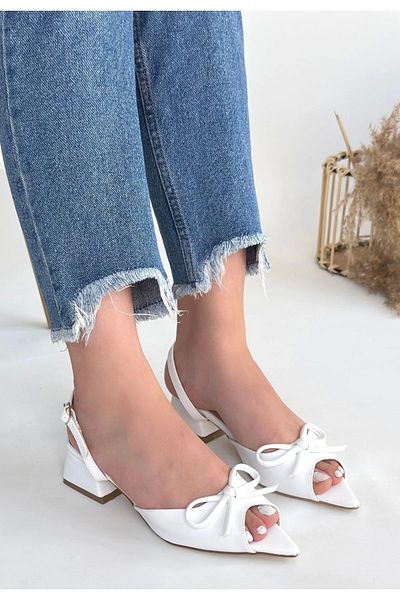 Işıltı kidss Lotta White Skin Heeled Shoes