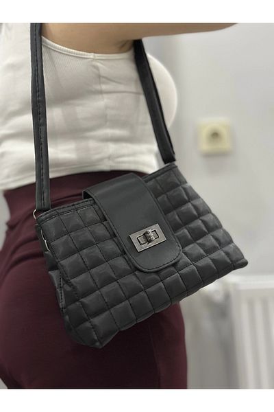 Işıltı kidss Covered Quilted Black Skin Bag