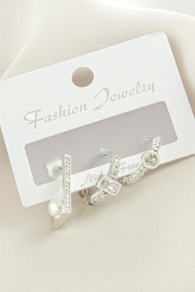 Angel Of Life 3 Pieces Rectangular Pearl Zircon Stone Earrings