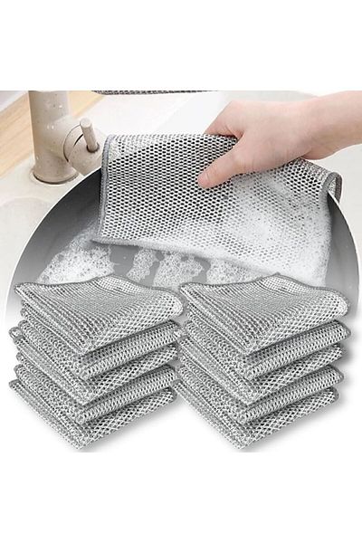 MAİN SHOP 5 Pieces Wire Dish Cloth Non-Scratching Dish Wire Steel Cloth 20X20 cm Double Layer M-602
