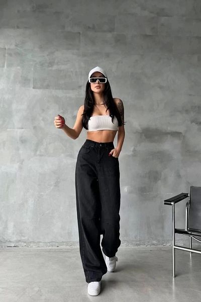 UGETTA Back Buckle Jeans Trousers Black