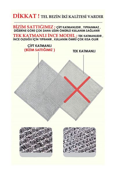 MAİN SHOP Wire Cleaning Cloth Double Layer Anti-Scratch Dishcloth - 2 Pcs M-602