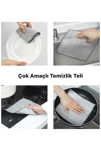 MAİN SHOP Multifunctional Anti-Scratch Wire Dishwashing Cloth Bathroom Wire Scrubbing Cloth Steel 5 Pieces M-602