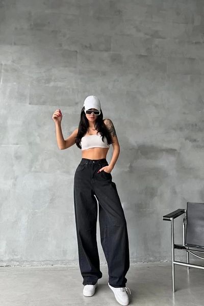 UGETTA Back Buckle Jeans Trousers Black