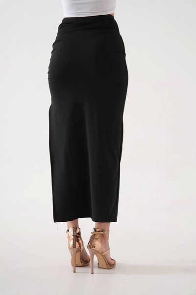 KAZAX Long Slit Thin Fabric Skirt Black