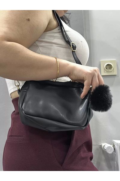 Işıltı kidss Pompom Black Skin Bag