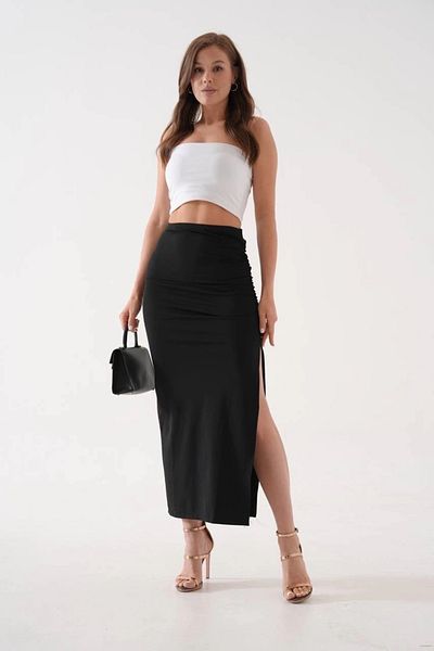 KAZAX Long Slit Thin Fabric Skirt Black