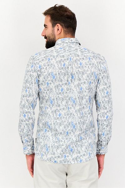 Kenneth Cole Men Slim Fit diamond pattern Long Sleeves Casual Shirt, Multicolor