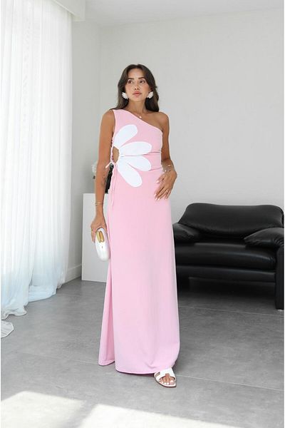 Havoş Pink Side Low-Cut Floral Dress