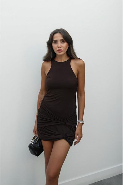 Havoş Brown Knot Detailed Mini Dress