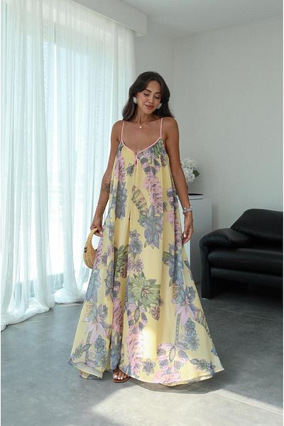 Havoş Rochie din șifon cu model galben