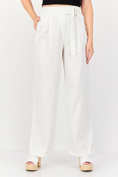 Don't Call Me Jennyfer Women High Rise Solid Belted Wide Leg Pants, White
