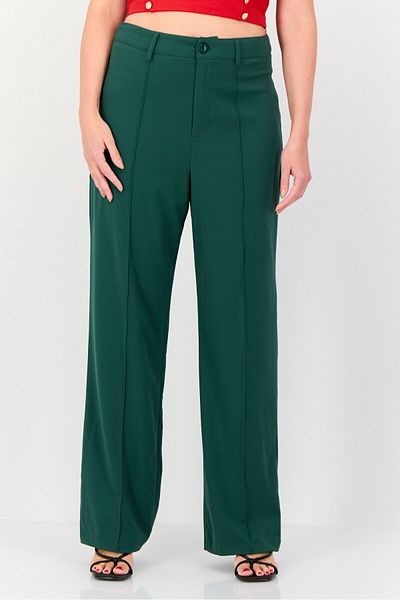 Don't Call Me Jennyfer Women Regular Fit Solid Straight Leg Pants, Emerald Green