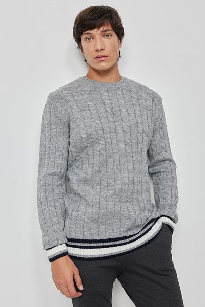ALTINYILDIZ CLASSICS Men's Gray Standard Fit Regular Cut Crew Neck Sweater