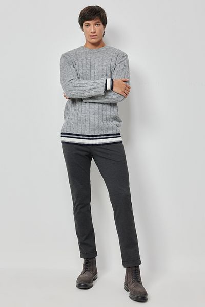 ALTINYILDIZ CLASSICS Men's Gray Standard Fit Regular Cut Crew Neck Sweater