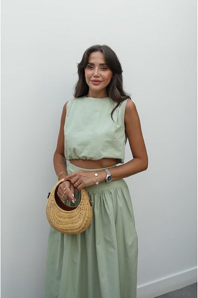 Havoş Green Six Elastic Crop Skirt Suit