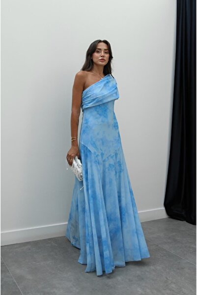Havoş Rochie din șifon cu un singur umăr cu model albastru