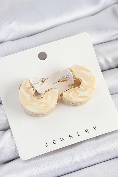PRATİKOBA Bfs Brass Marble Pattern Vintage Half Ring Model Gold Color Women's Earrings