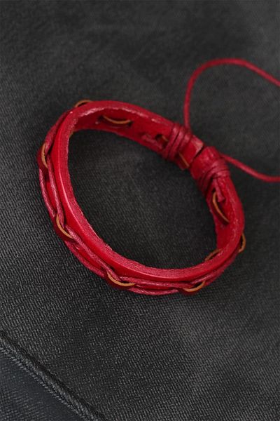PRATİKOBA Bfs Red Color Drawstring New Season Leather Men's Bracelet