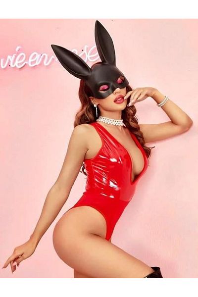 emosavm Φανταχτερό Babydoll από γυαλιστερό κόκκινο δέρμα
