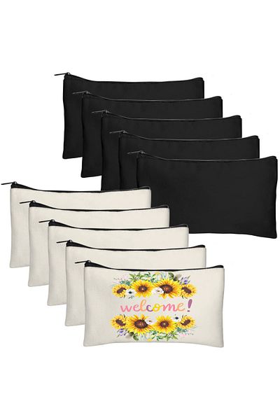 Choice 5 Black 5 Beige 10pcs Blank Beige Diy Craft Bag Canvas Pencil Case Makeup Bags Zipper Pencil Bag Cos