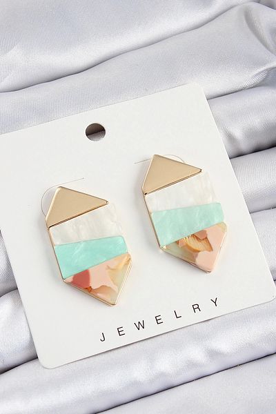 PRATİKOBA Bfs Brass Marble Pattern Vintage Geometric Model Gold Color Women's Earrings