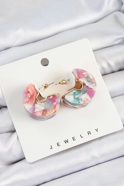 PRATİKOBA Bfs Brass Marble Pattern Vintage Half Ring Model Gold Color Women's Earrings