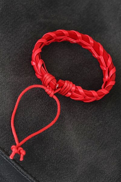 PRATİKOBA Bfs Red Braided Leather Men's Bracelet