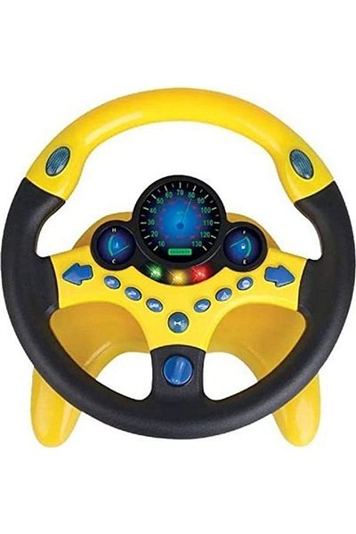 Generic Steering Wheel Toy With Flashing Lights Sound Effects Yellow
