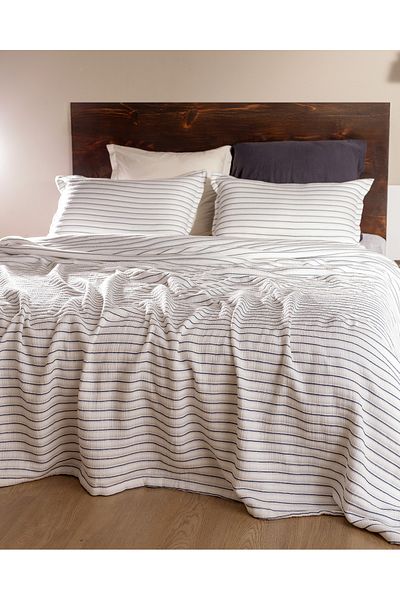 Madame Coco Josselin Double Cotton Bedspread - Navy Blue