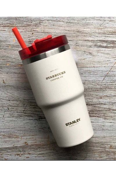 Stanley Insulated mug with straw lid, for water, Iced Tea or Coffee, Juice and Smoothie 20 oz, White