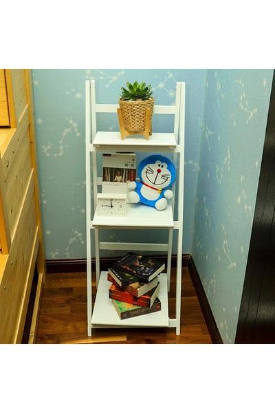 rexa 3-Floor Ladder Design Foldable Wooden Flower Rack White
