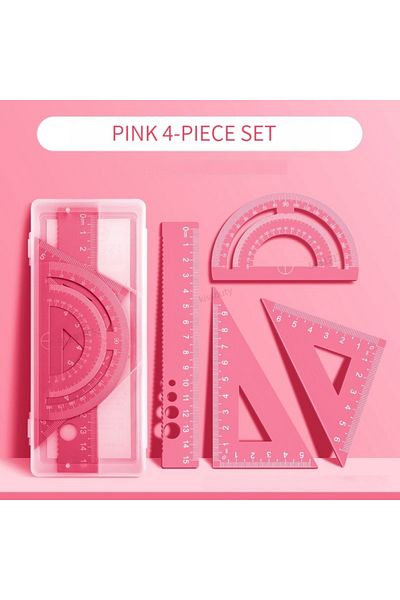 Choice Pink 4 In 1 Aluminum Alloy Ruler Stationery Set Aluminum Alloy Multifunctional Combination Ruler Tri