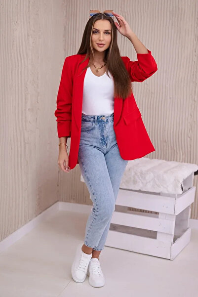 UniqueStore.ro Fancy Red Jacket, Elegant with Draped Sleeves - One Size