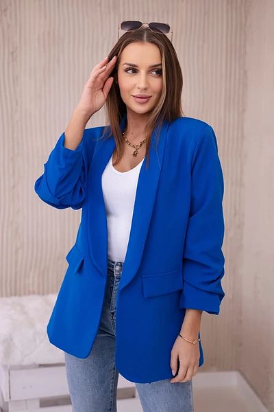UniqueStore.ro Jachetă elegantă cu mâneci drapate, albastru fancy, floare de porumb - mărime unică