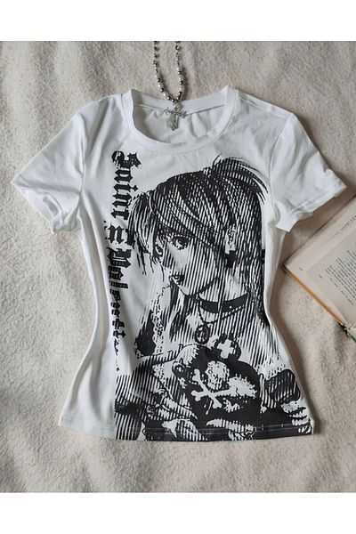 Köstebek Anime Death Note Misa Amane Saint White Crop T-Shirt