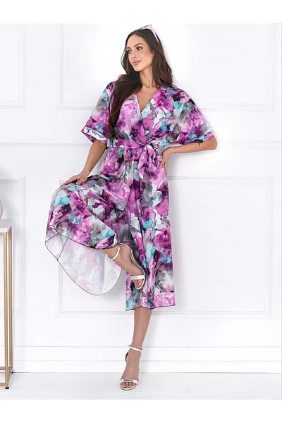 UniqueStore.ro Floral Print Jumpsuit In Shades Of Pink, Purple And Blue - One Size