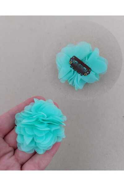 MutluBiDünya Bir Adet Mint Yeşili Renk Şifon Çiçek Yenidoğan Tokası Saçsız Be...