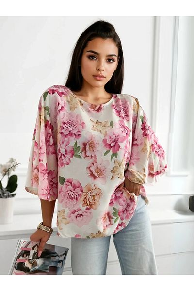 UniqueStore.ro Casual blouse with colorful floral print - Pink, Unique