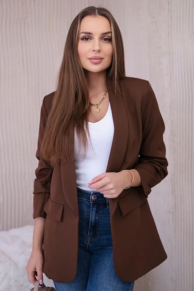 UniqueStore.ro Elegant Jacket With Draped Sleeves Fancy Mocca - One Size