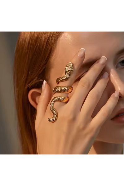 REDz Accessories Spiral Gold Snake Ring, Adjustable Statement Model, 3D Texture