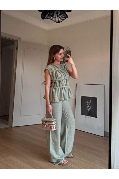 BAŞARAN Green Linen Fabric Set