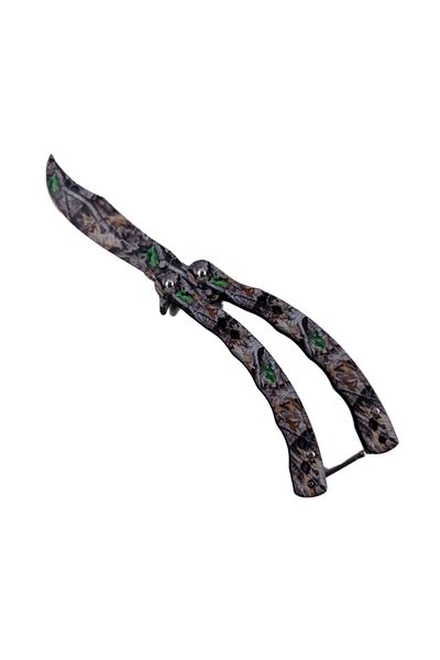 dalimag Butterfly Knife with Blade, Autumn Design, Curved, Steel, Multicolor, 22 cm,