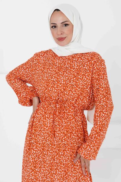 TOFİSA Desenli Elbise Oranj - 27421