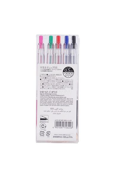 Zebra 5-Piece Sarasa Clip Gel-Ink Rollerball Pen 0.5 mm
