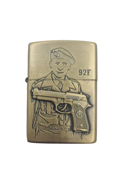 dalimag Lighter with Cap, Model Pistol 92F, Gasoline, Refillable, 3D Relief, Detachable, 6 cm, Gold,